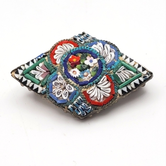 Jewelry - Micro Mosaic Antique Brooch Vintage Made in Italy Rhombus Shape